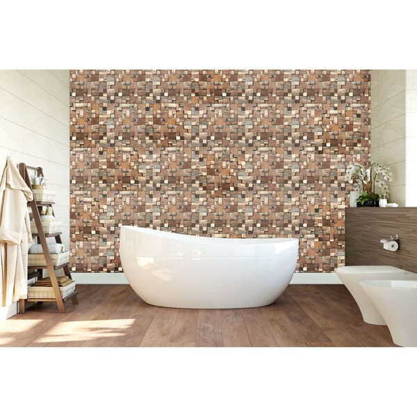 Belmont Boat Wood Mosaic Wall Tile, Natural Finish, 11 7/8W X 11 7/8H X 1/2P